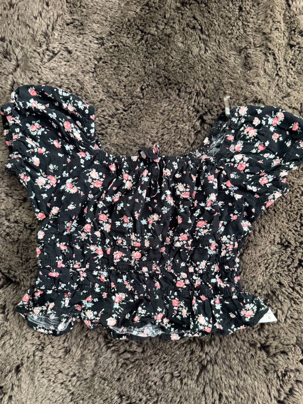 Art Class Floral Smocked Puff-Sleeve Kids Top Size S 6/7